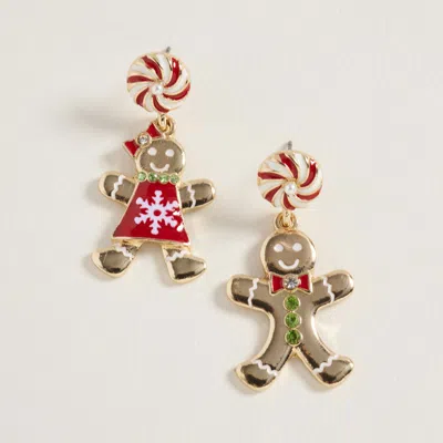 Fashnzfab Mismatch Festive Holiday Gingerbread Man Woman Dangle Earrings In Gold