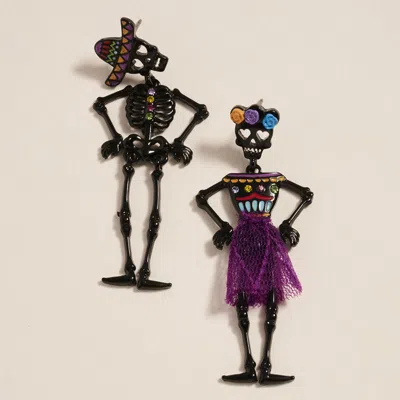 Fashnzfab Mismatched Day Of The Dead Halloween Skeleton Earrings In Black