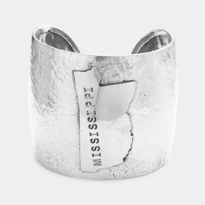 Fashnzfab Mississippi State Map Hammered Wide Metal Cuff Bracelet Silver