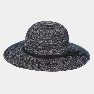 Fashnzfab Mixed Braid Packable Sun Hat With Suede Band In Black