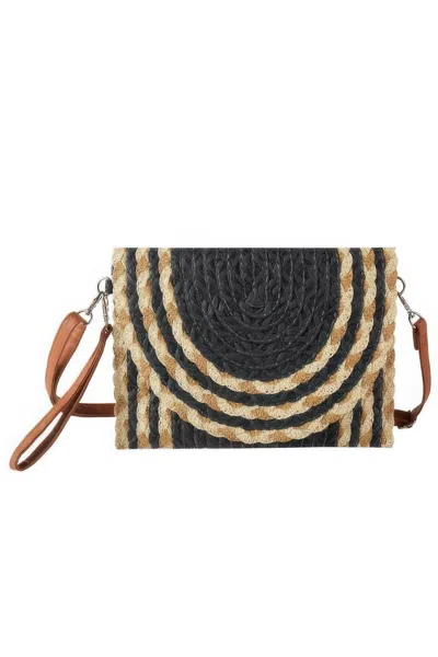Fashnzfab Mixed Color Detail Straw Clutch & Crossbody Bag In Black