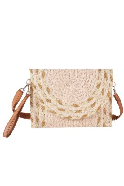 Fashnzfab Mixed Color Detail Straw Clutch & Crossbody Bag In Pink