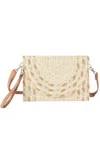 Fashnzfab Mixed Color Detail Straw Clutch & Crossbody Bag In Sand