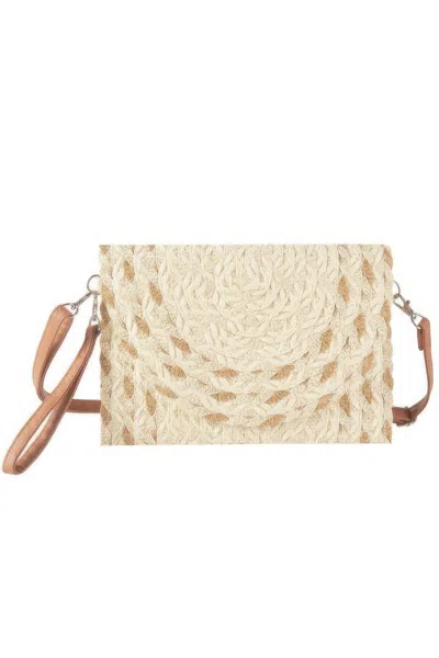 Fashnzfab Mixed Color Detail Straw Clutch & Crossbody Bag In Sand