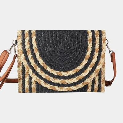 Fashnzfab Mixed Color Detail Straw Clutch / Crossbody Bag In Black