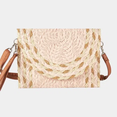 Fashnzfab Mixed Color Detail Straw Clutch / Crossbody Bag In Pink