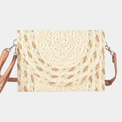 Fashnzfab Mixed Color Detail Straw Clutch / Crossbody Bag In Sand