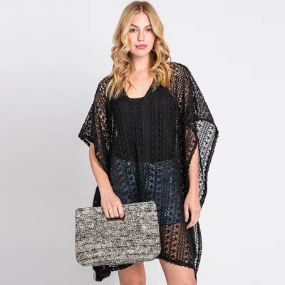 Fashnzfab Mixed Color Straw Clutch In Black