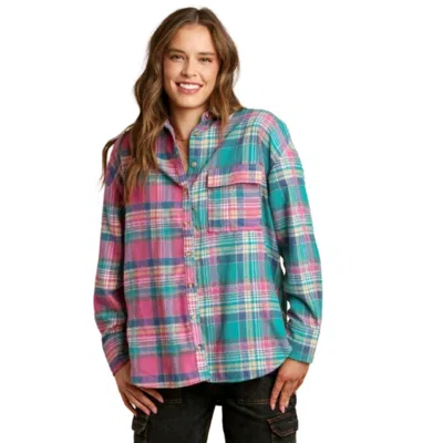 Fashnzfab Mixed Plaid Boxy Cut Button Down Flannel With Front Pocket In Multi