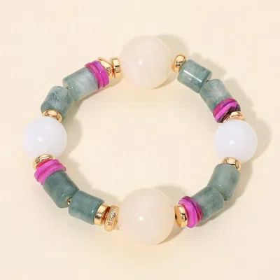 Fashnzfab Mixed Resin Beaded Stretch Bracelet - White