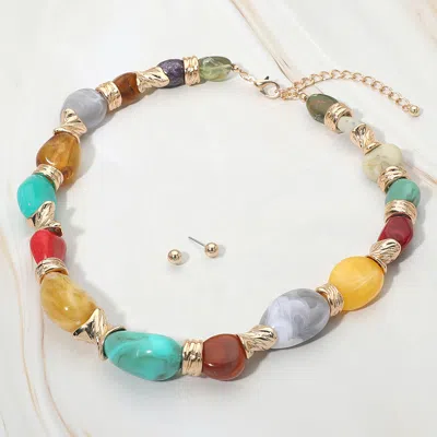 Fashnzfab Mixed Resin Pebble Beaded Chunky Necklace In Multi