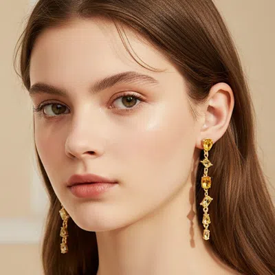 Fashnzfab Mixed Shape Stone Cluster Link Linear Drop Earrings In Gold