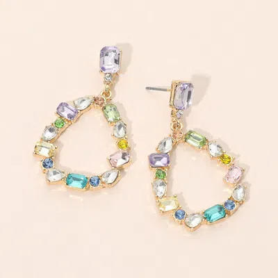 Fashnzfab Mixed Shape Stone Cluster Open Teardrop Hoop Drop Dangle Earrings In Multi