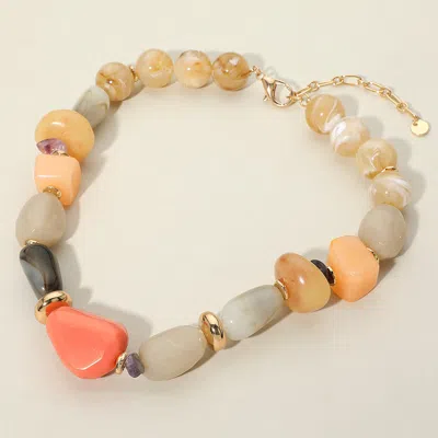 Fashnzfab Mixed Shaped Chunky Resin Pebble Beaded Statement Necklace In Pink