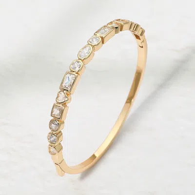 Fashnzfab Mixed Shaped Cz Bezel Around Hinged Bangle Bracelet In Gold