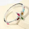 Fashnzfab Mixed Stone Cross Accent Stretch Bracelet Multi, Silver In Multi