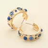 Fashnzfab Mixed Stone Embellished Hoop Earrings In Blue