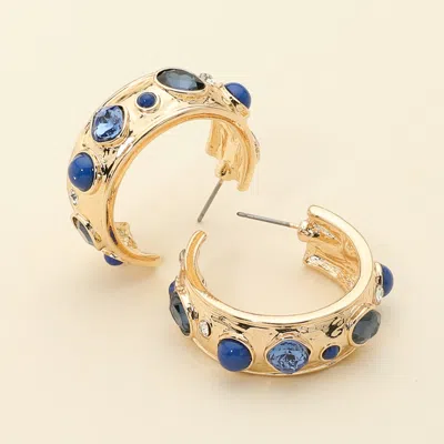 Fashnzfab Mixed Stone Embellished Hoop Earrings In Blue