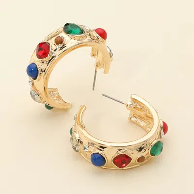 Fashnzfab Mixed Stone Embellished Hoop Earrings In Multi