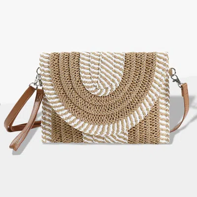 Fashnzfab Mixed Striped Straw Clutch / Crossbody Bag In Gray