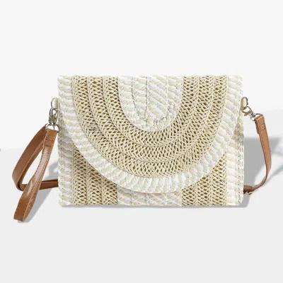 Fashnzfab Mixed Striped Straw Clutch / Crossbody Bag In Sand