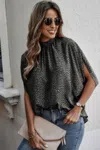 Fashnzfab Mock Neck Batwing Sleeve Solid Loose Blouse