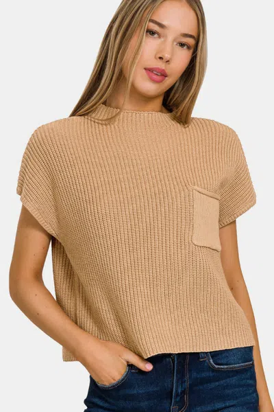 Fashnzfab Mock Neck Short Sleeve Cropped Sweater In Multi