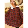 Fashnzfab Mock Neck With Zipper Contrast Inside Front Pocket Plaid Poncho In Multi