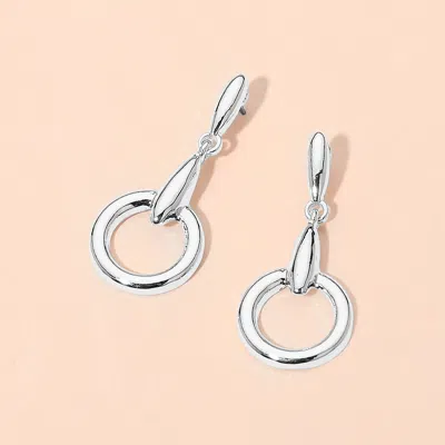 Fashnzfab Modern Circle Drop Earrings In Silver