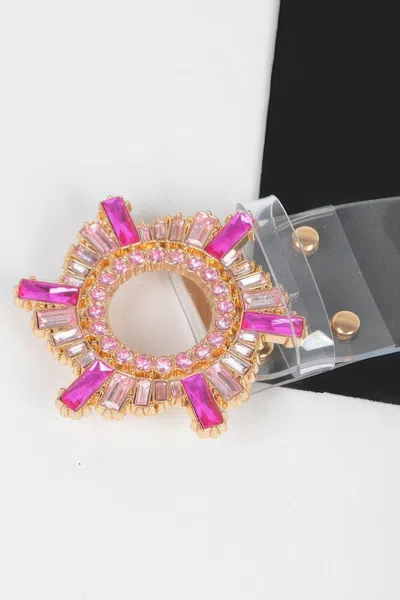 Fashnzfab Modern Clear Belt With Crystal Stone Buckle Design In White