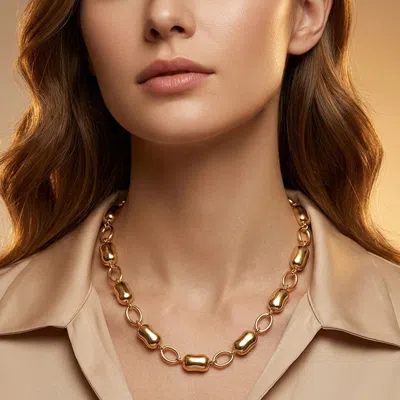 Fashnzfab Modern Metal Bean Link Necklace In Gold