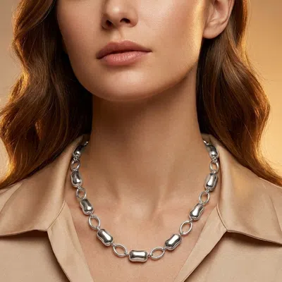 Fashnzfab Modern Metal Bean Link Necklace In Gray