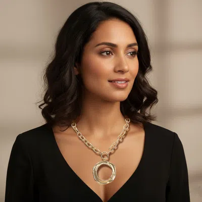 Fashnzfab Modern Sculpted Circular Pendant Chunky Chain Necklace In Gold