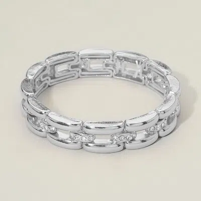 Fashnzfab Modern Stone Accent Link Chain Stretch Bracelet In Neutral