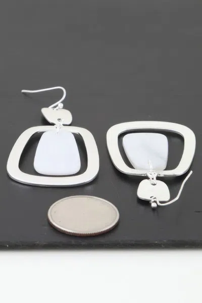 Fashnzfab Modern Stone Frame Drop Earrings In Metallic