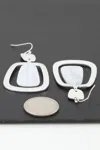 Fashnzfab Modern Stone Frame Drop Earrings In Silver
