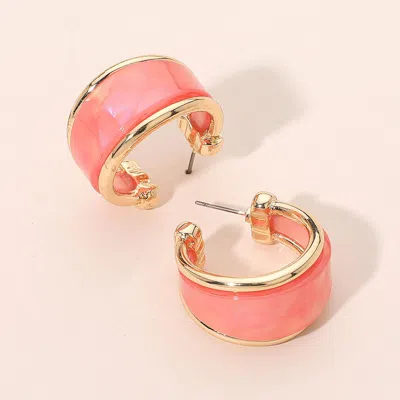 Fashnzfab Modern Wide Marbled Resin Hoop Earrings In Pink