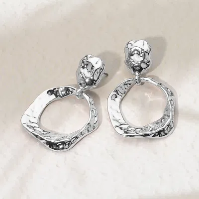 Fashnzfab Molten Textured Metal Organic Hoop Dangle Earrings In Metallic