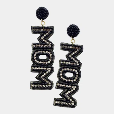 Fashnzfab Mom Felt Back Rhinestone Beaded Message Dangle Earrings - Black