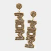 Fashnzfab Mom Felt Back Rhinestone Beaded Message Dangle Earrings - Gold In Gold