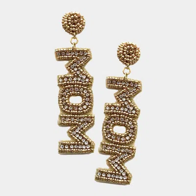 Fashnzfab Mom Felt Back Rhinestone Beaded Message Dangle Earrings - Gold