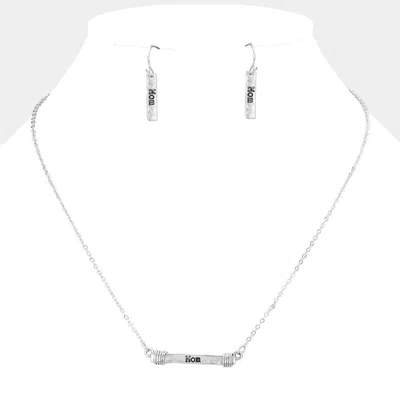 Fashnzfab Mom Irregular Horizontal Metal Bar Pendant Necklace In Silver