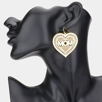 Fashnzfab Mom Message Brass Metal Heart Dangle Earrings In Gold