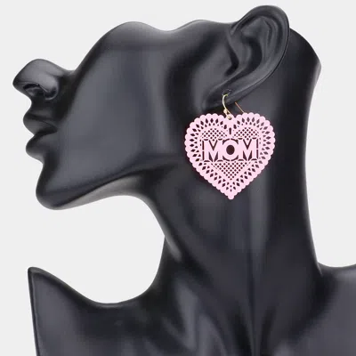 Fashnzfab Mom Message Colored Brass Metal Heart Dangle Earrings In Pink