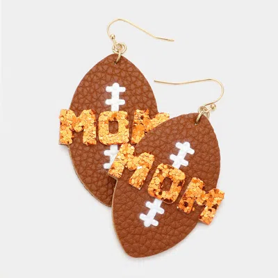 Fashnzfab Mom Message Faux Leather Football Dangle Earrings In Gold