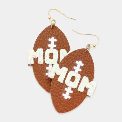 Fashnzfab Mom Message Faux Leather Football Dangle Earrings In White