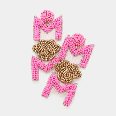 Fashnzfab Mom Message Felt Back Seed Beaded Paw Dangle Earrings - Pink