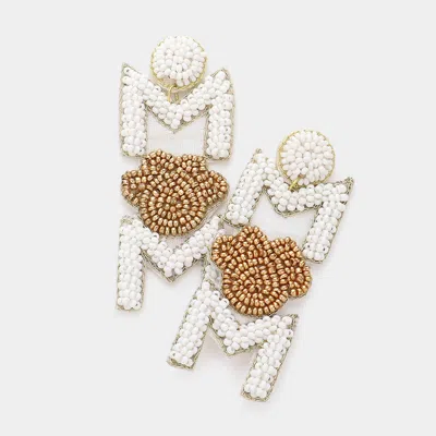 Fashnzfab Mom Message Felt Back Seed Beaded Paw Dangle Earrings In White