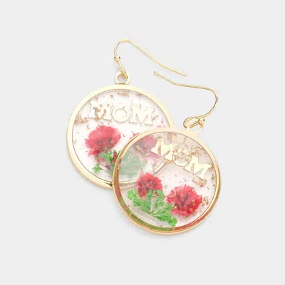 Fashnzfab Mom Pressed Flower Clear Lucite Round Dangle Earrings In Gold