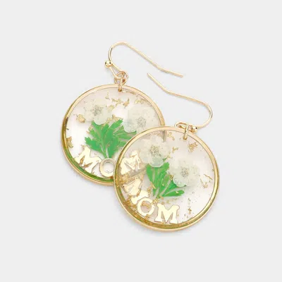 Fashnzfab Mom Pressed Flower Clear Lucite Round Dangle Earrings In White